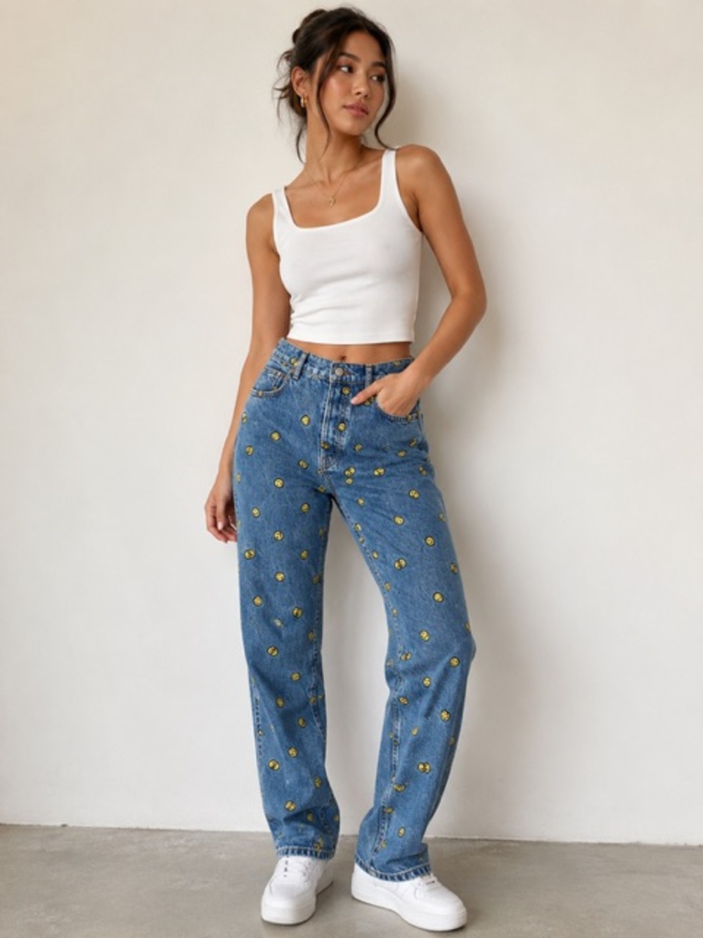 Reformation Mixed Emotions High Rise Straight Jeans Smiley Face Size 4
